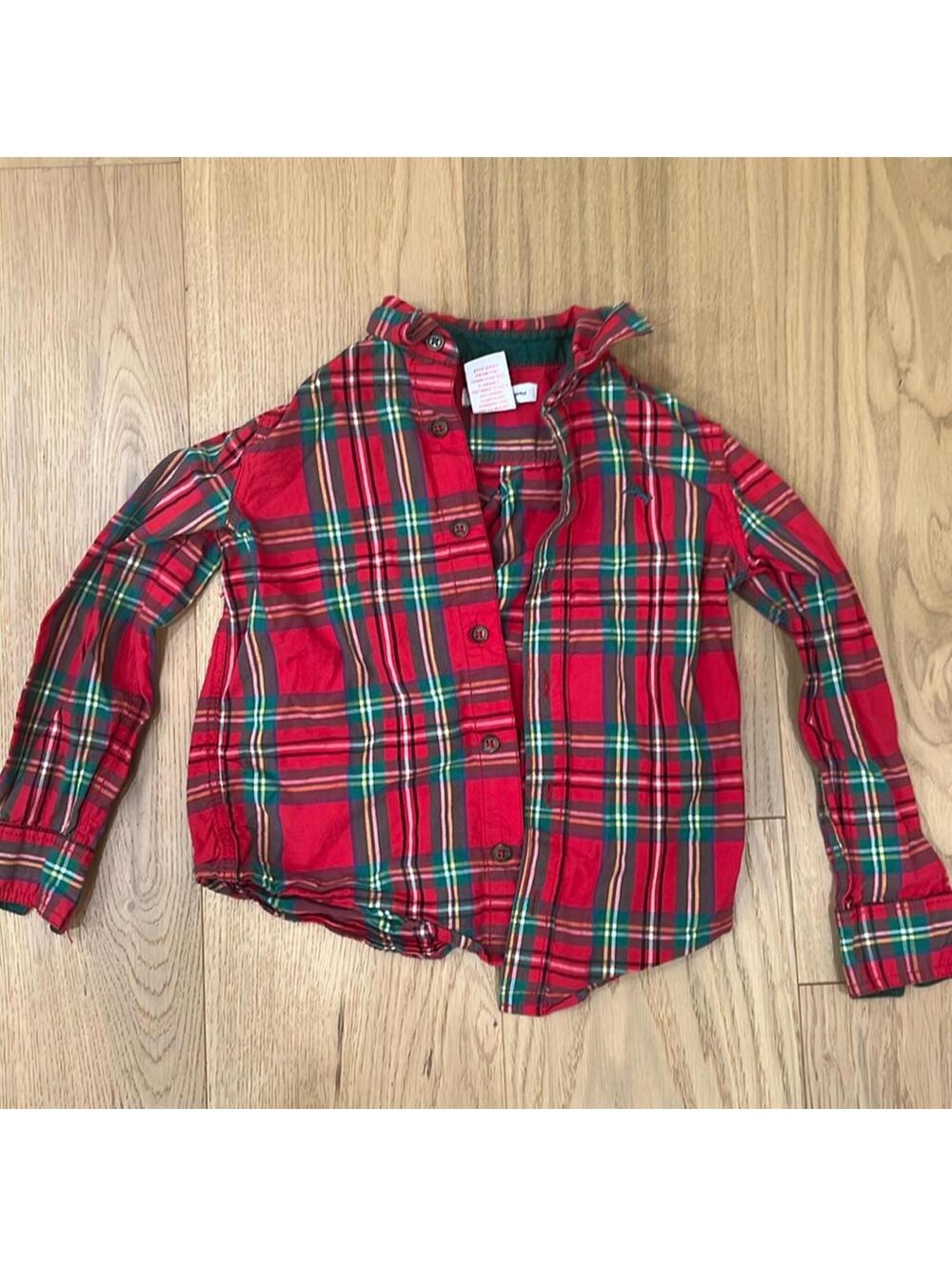 Tommy Bahama Red & Green Plaid Dress Shirt with Collar – Size 5/6